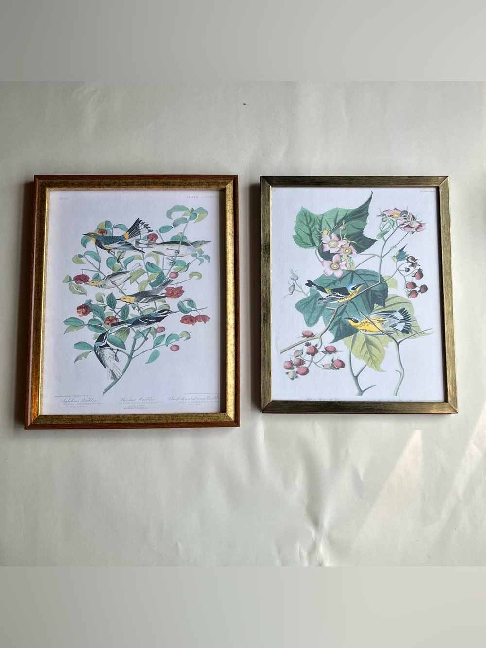 Vintage Wood & Gold Tone Metal  Picture Photo Frames w/ Fine Art Prints-Set of 2